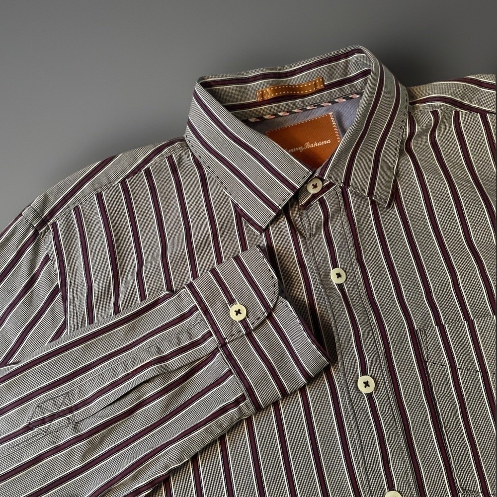 Tommy Bahama Button Down Shirt Mens Large Striped Cotton Long Sleeve Casual